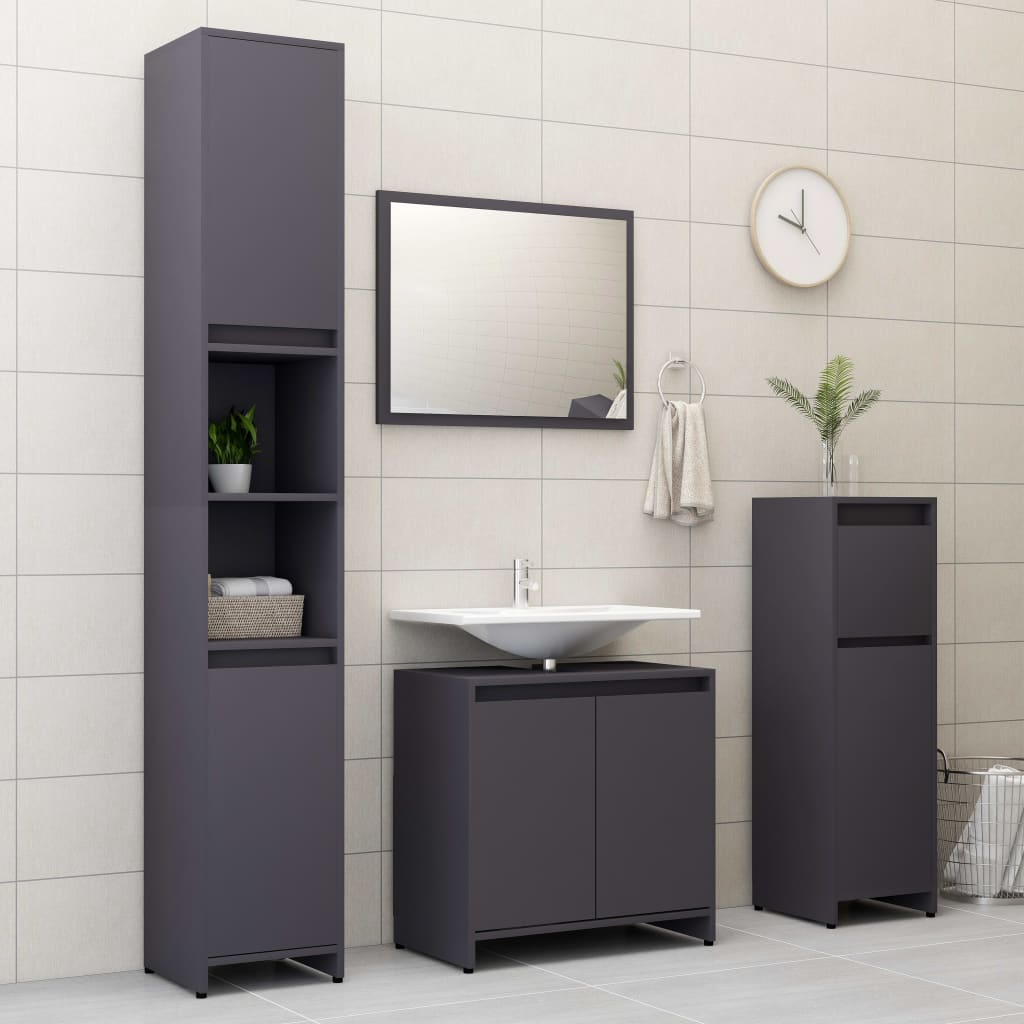 vidaXL Bathroom Cabinet Grey 30x30x95 cm Engineered Wood