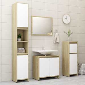 vidaXL Στήλη Μπάνιου Λευκό/Sonoma Δρυς 30 x 30 x 95 εκ. Μοριοσανίδα