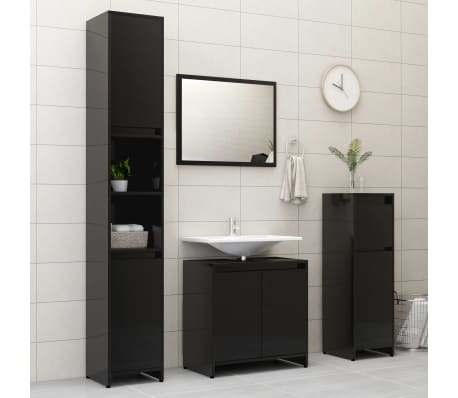 vidaXL Bathroom Cabinet High Gloss Black 30x30x95 cm Engineered Wood