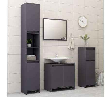 vidaXL Στήλη Μπάνιου Γυαλιστερό Γκρι 30 x 30 x 95 εκ. από Μοριοσανίδα