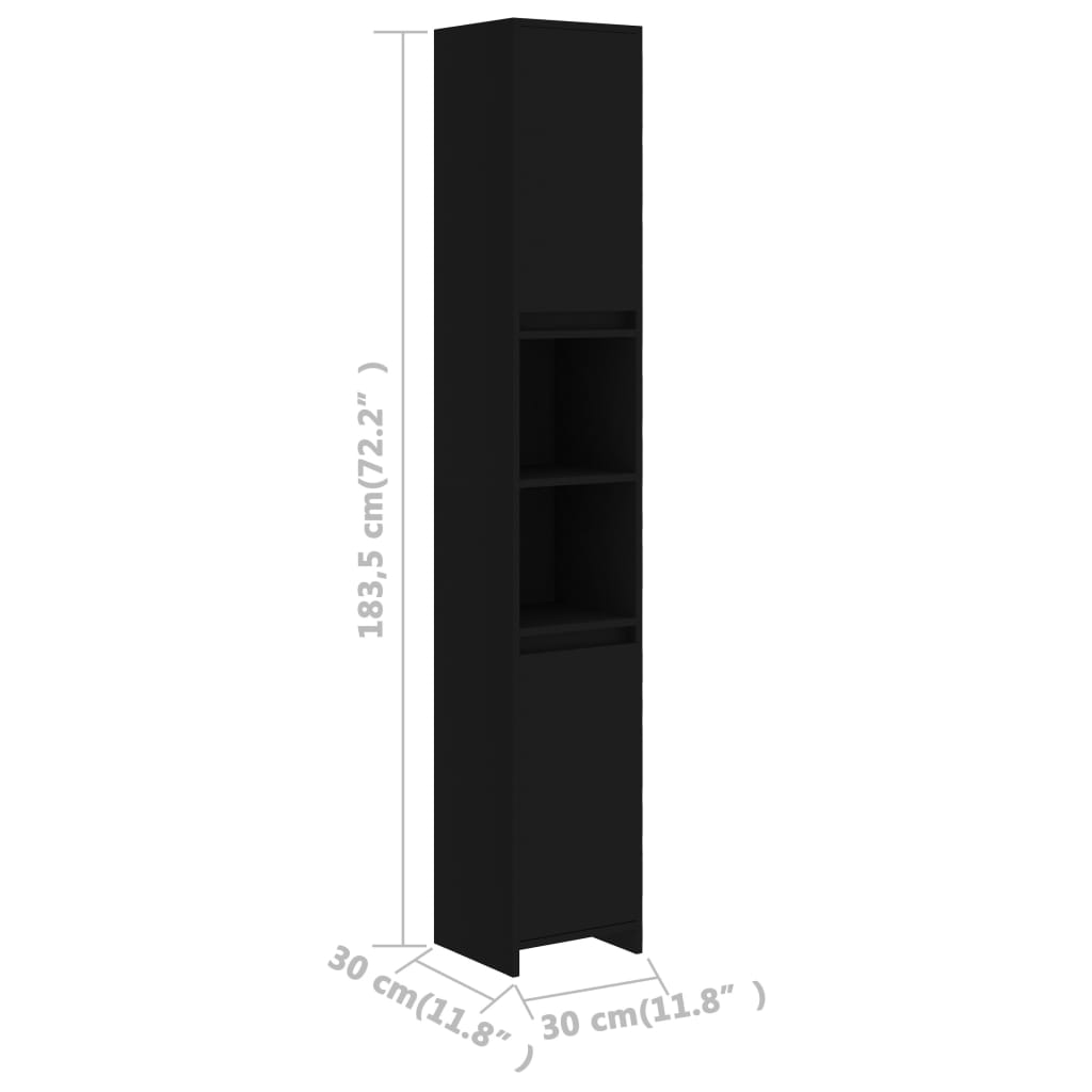 Badezimmerschrank Schwarz 30x30x183,5 cm Spanplatte