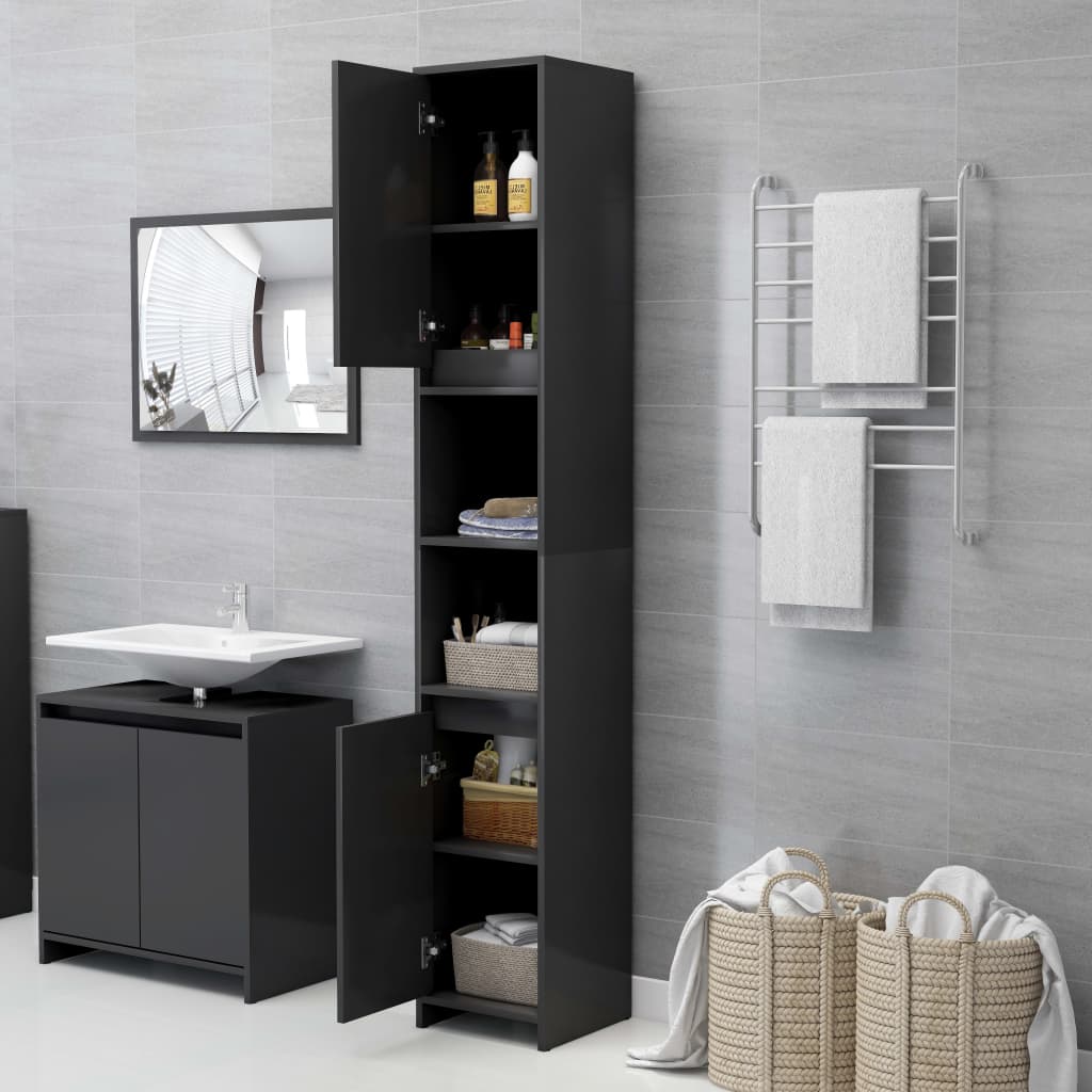 vidaXL Mobile da Bagno Grigio 30x30x183,5 cm in Legno Multistrato