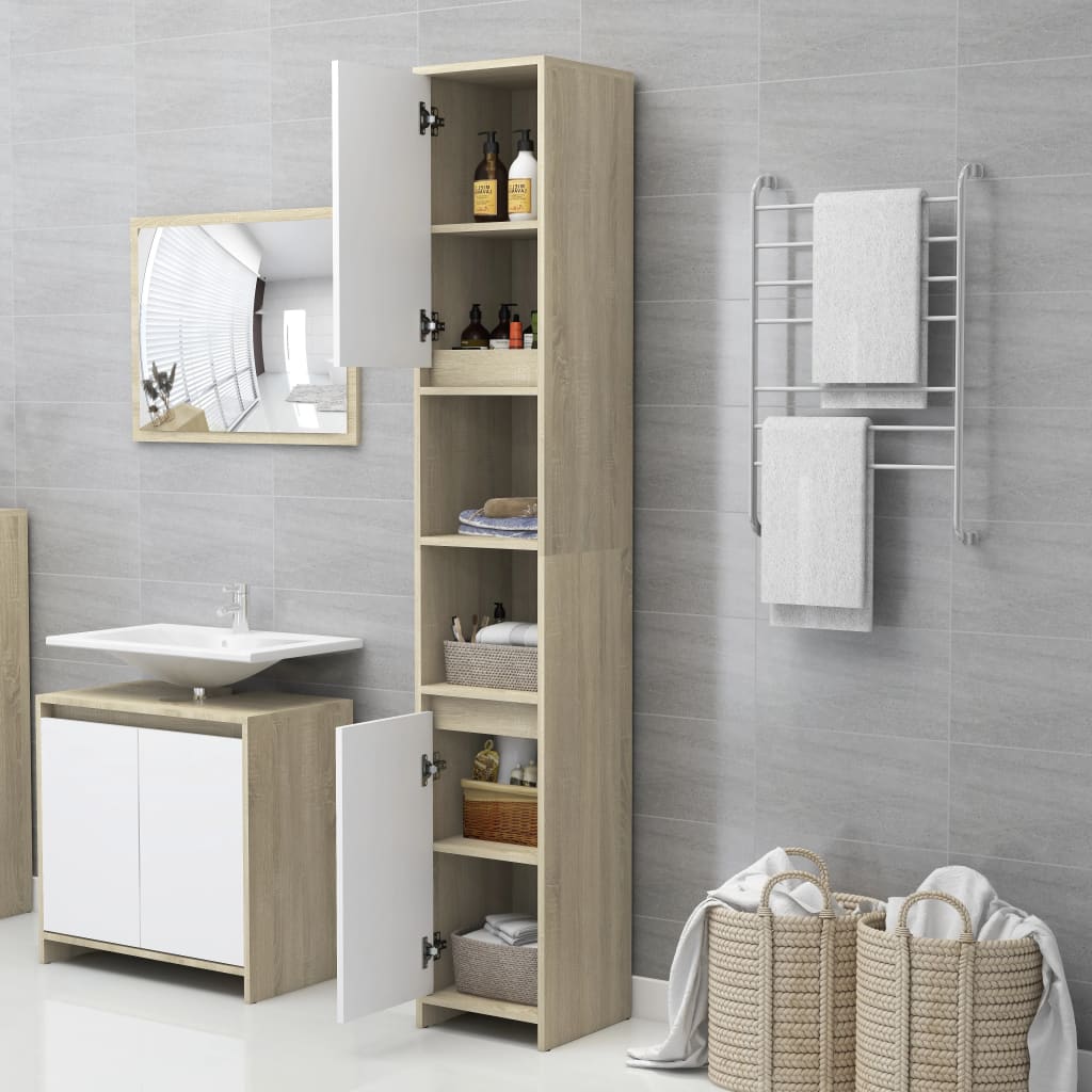 vidaXL Bathroom Cabinet White and Sonoma Oak 30x30x183.5 cm Engineered Wood