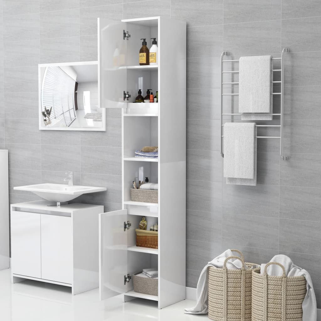 vidaXL Armoire de salle de bain Blanc brillant Bois d'ingénierie