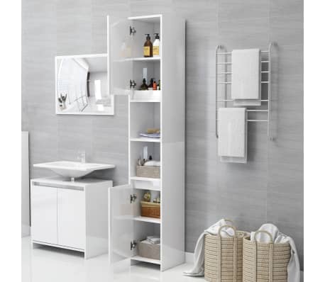 vidaXL Armoire de salle de bain Blanc brillant Bois d'ingénierie