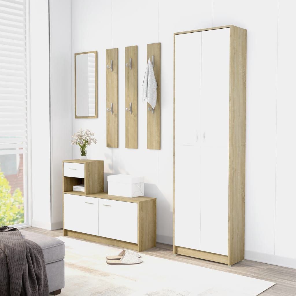 vidaXL Hallway Wardrobe White and Sonoma Oak 21.7"x9.8"x74.4" Engineered Wood