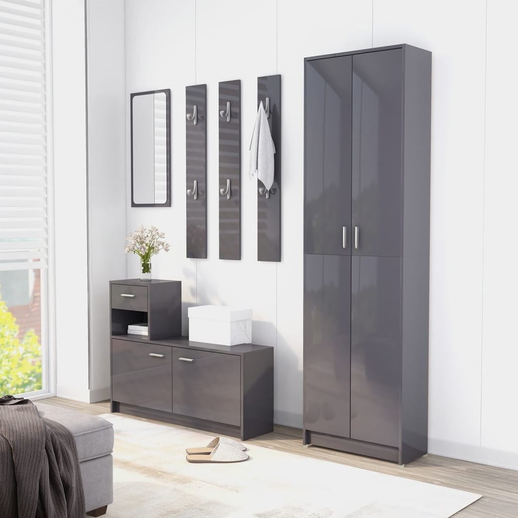 vidaXL Hallway Wardrobe High Gloss Grey 55x25x189 cm Engineered Wood