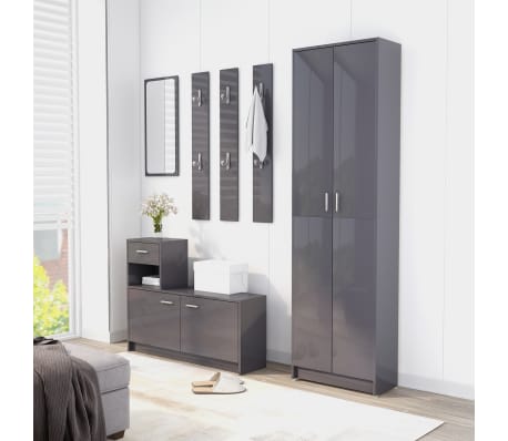 vidaXL Hallway Wardrobe High Gloss Gray 21.7"x9.8"x74.4" Engineered Wood