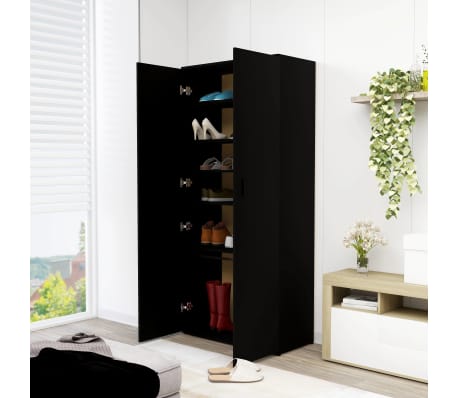 vidaXL Παπουτσοθήκη Μαύρη 80 x 39 x 178 εκ. από Επεξ. Ξύλο