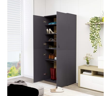 vidaXL Shoe Cabinet Grey 80x39x178 cm Engineered Wood