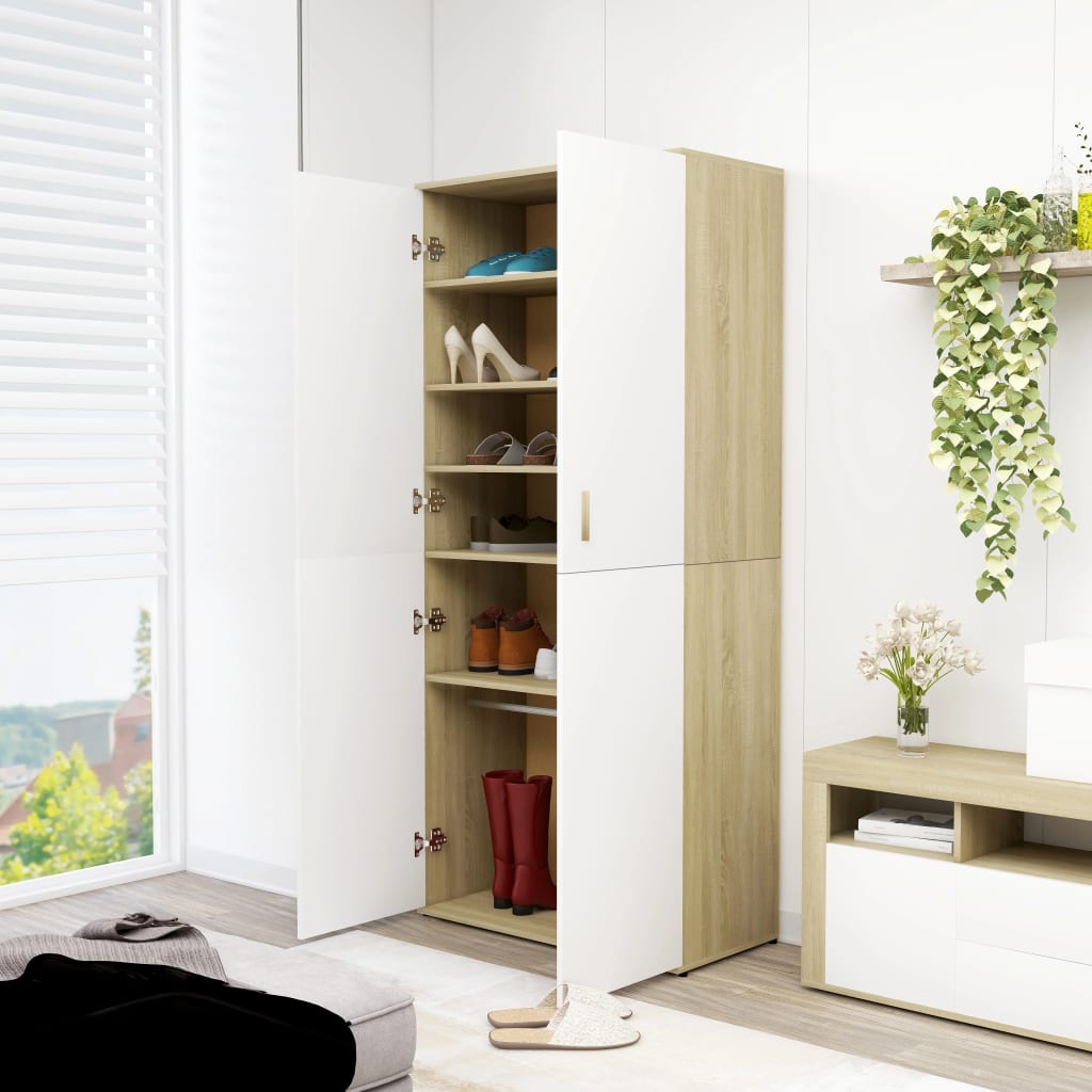 

vidaXL Schoenenkast 80x39x178 cm spaanplaat wit en sonoma eikenkleurig