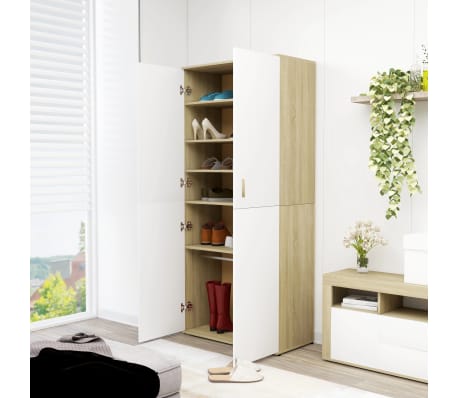 vidaXL Shoe Cabinet White and Sonoma Oak 80x39x178 cm Engineered Wood