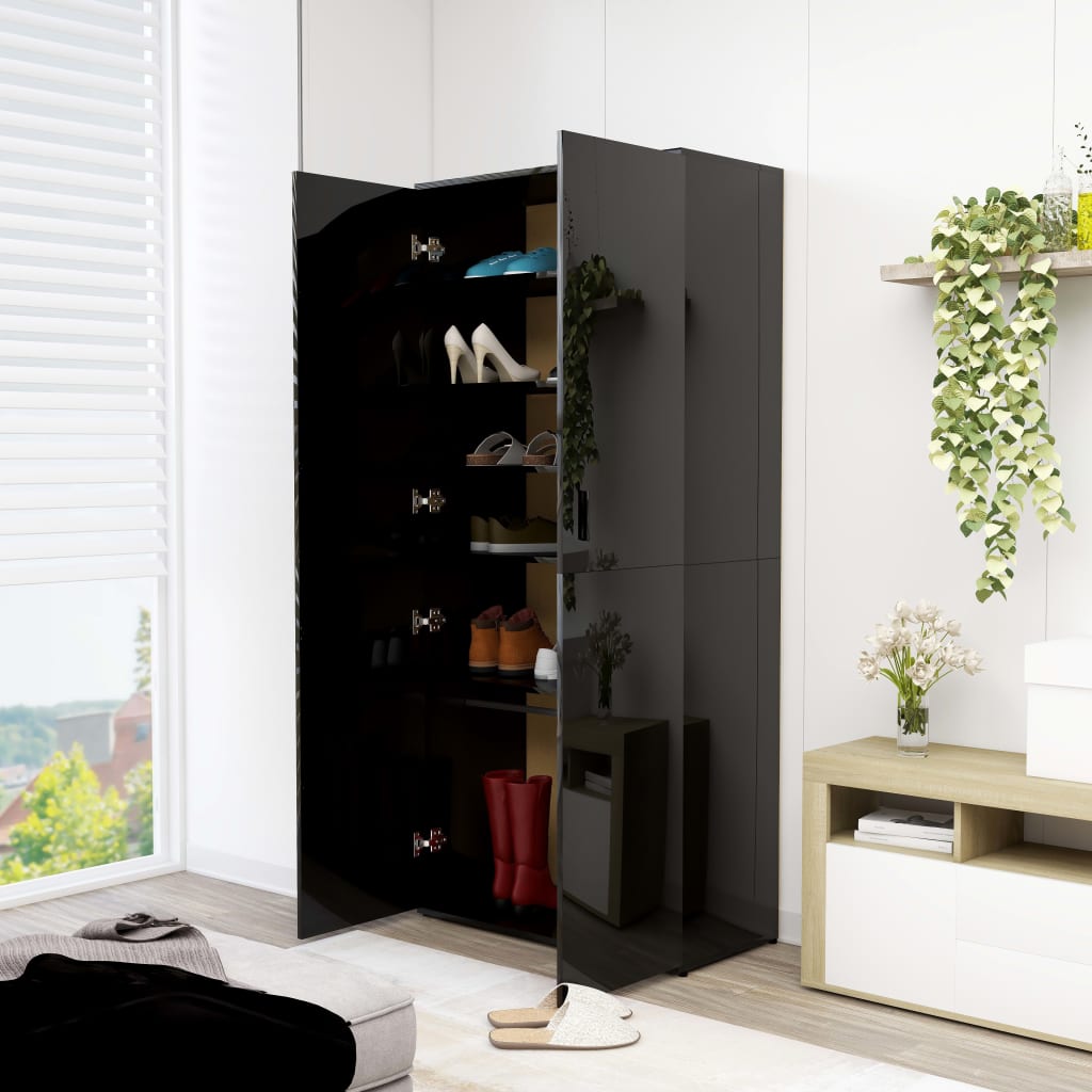 

vidaXL Schoenenkast 80x39x178 cm spaanplaat hoogglans zwart