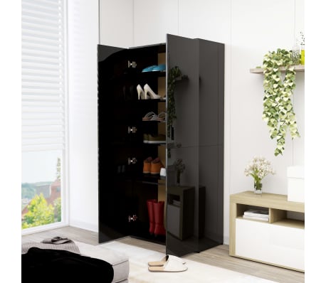 vidaXL Shoe Cabinet High Gloss Black 80x39x178 cm Engineered Wood