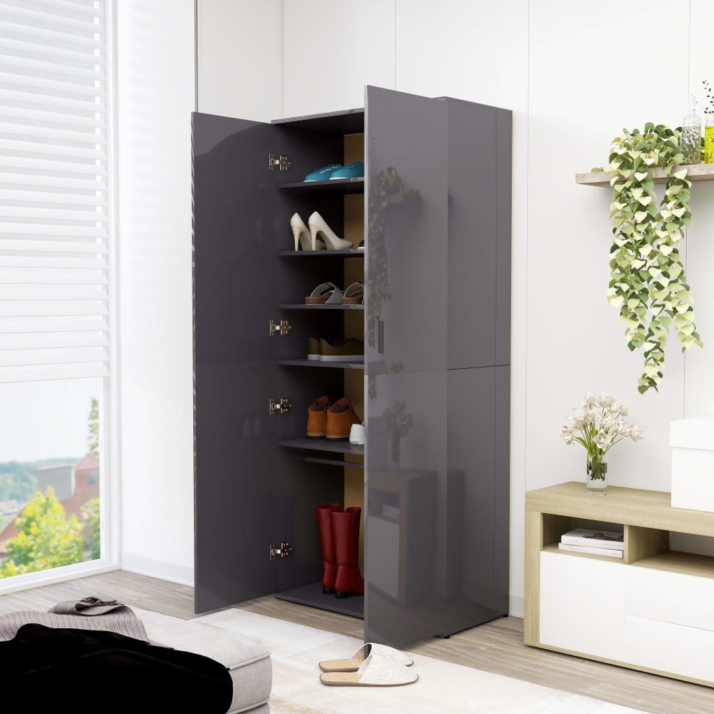 

vidaXL Schoenenkast 80x39x178 cm spaanplaat hoogglans grijs