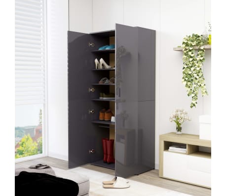 vidaXL Παπουτσοθήκη Γυαλιστερό Γκρι 80x39x178 εκ. από Επεξ. Ξύλο