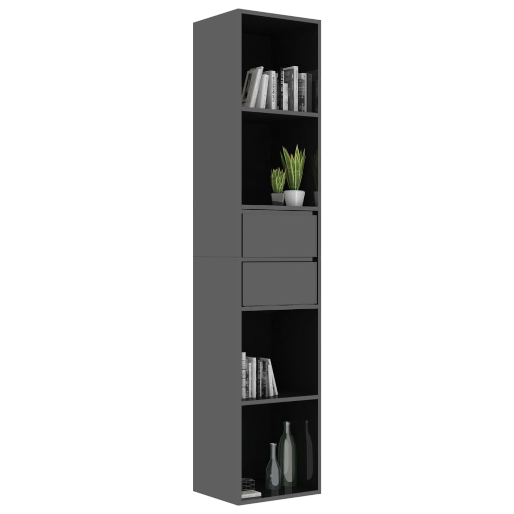 vidaXL Book Cabinet High Gloss Black 14.2"x11.8"x67.3" Engineered Wood