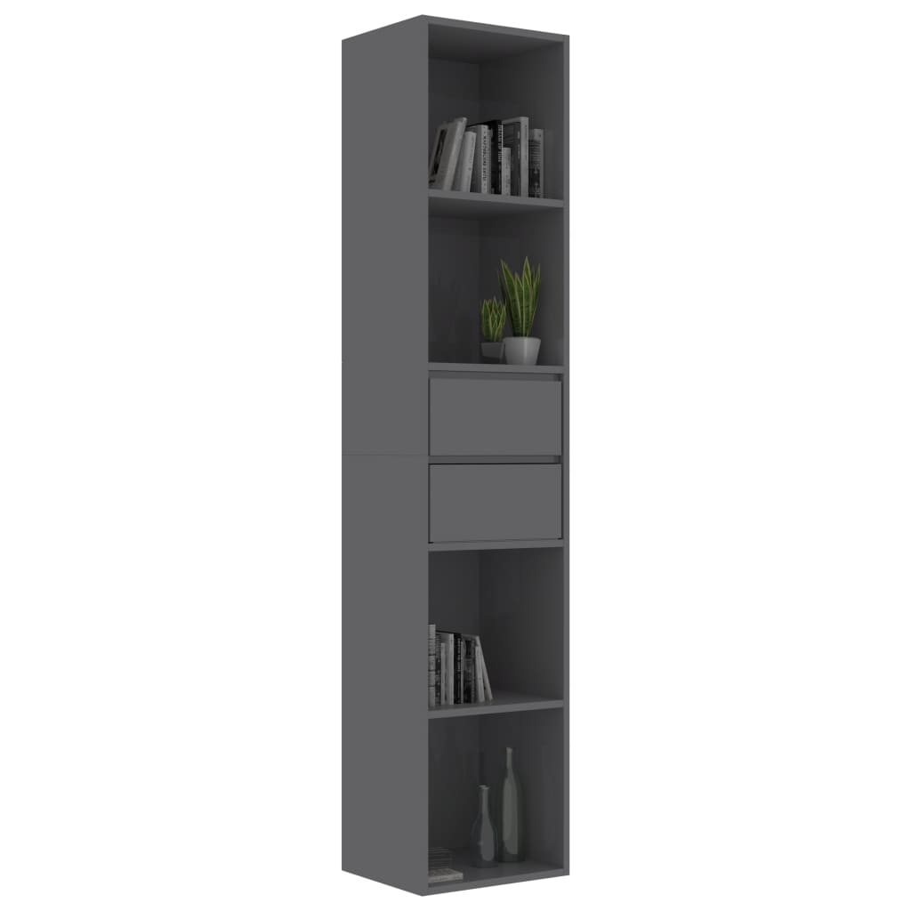 vidaXL Book Cabinet High Gloss Gray 14.2"x11.8"x67.3" Engineered Wood