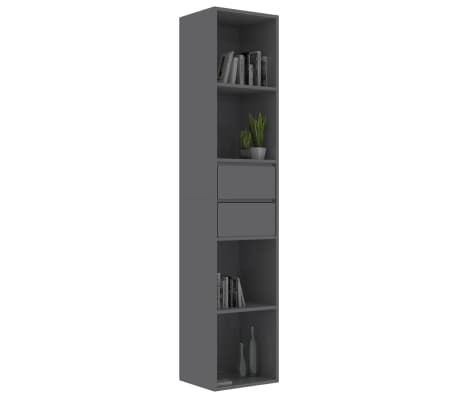 vidaXL Book Cabinet High Gloss Gray 14.2"x11.8"x67.3" Engineered Wood