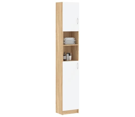 vidaXL Στήλη Μπάνιου Λευκό/Sonoma Δρυς 32x25,5x190 εκ. Μοριοσανίδα