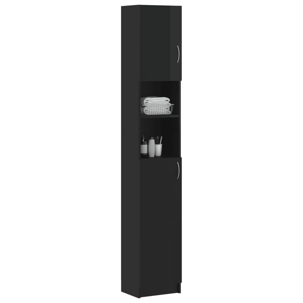 vidaXL Kylpyhuonekaappi korkeakiilto musta 32x25,5x190 cm lastulevy