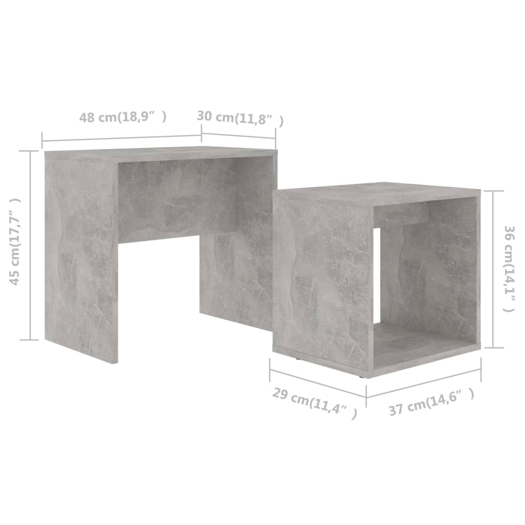 Contemporary Nesting Table Set - Sonoma Oak & Gray Finish vidaXL