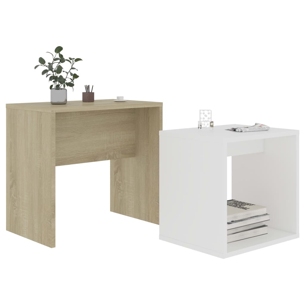 

vidaXL Salontafelset 48x30x45 cm spaanplaat wit en sonoma eikenkleurig