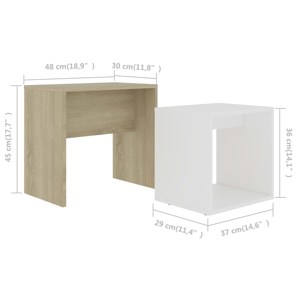Coffee Table Set White And Sonoma Oak 48x30x45 Cm Engineered Wood VidaXL 17 width=274
