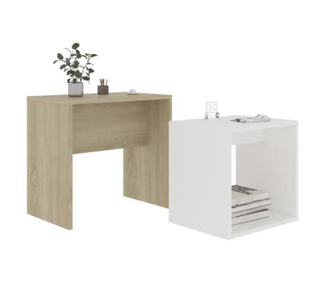vidaXL Salongbordsett hvit og sonoma eik 48x30x45 cm konstruert tre