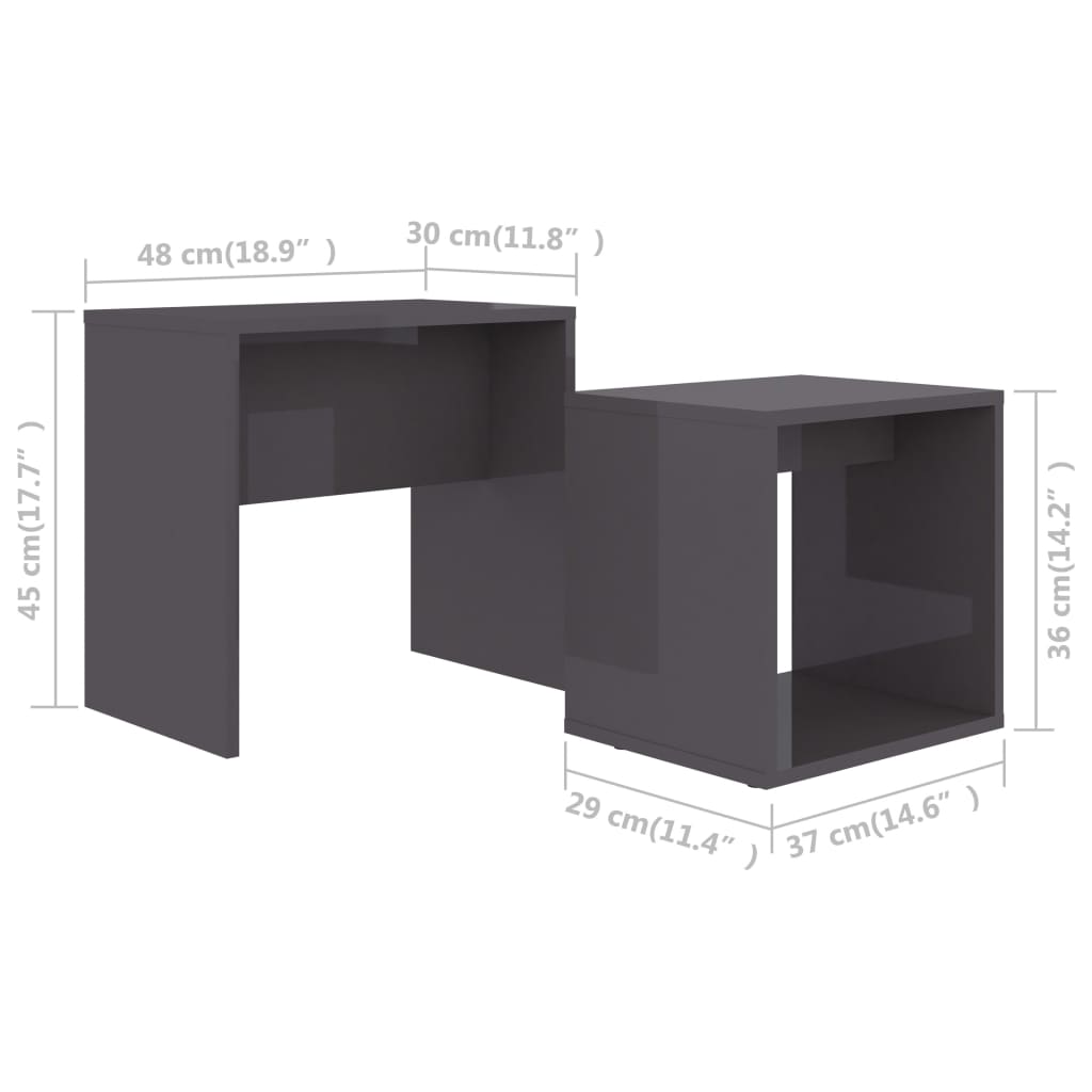 Coffee Table Set High Gloss Grey 48x30x45 Cm Engineered Wood VidaXL 17 width=274