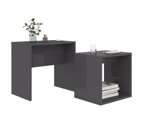 vidaXL Couchtisch-Set Hochglanz-Grau 48x30x45 cm Holzwerkstoff