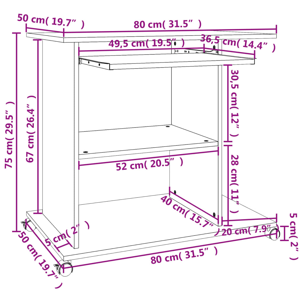 imagem de vidaXL Secretária de computador derivados de madeira branco7