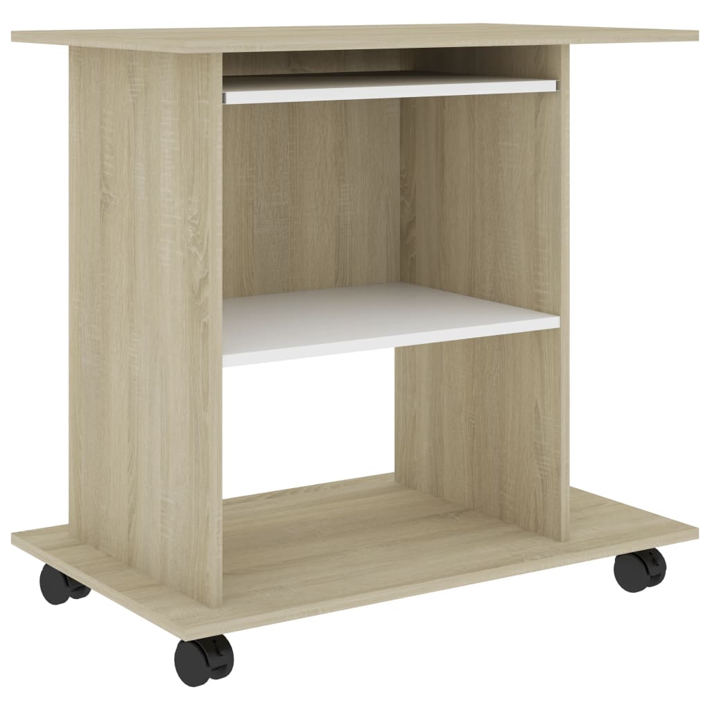 

vidaXL Computer Desk White and Sonoma Oak 31.5"x19.7"x29.5" Engineered Wood