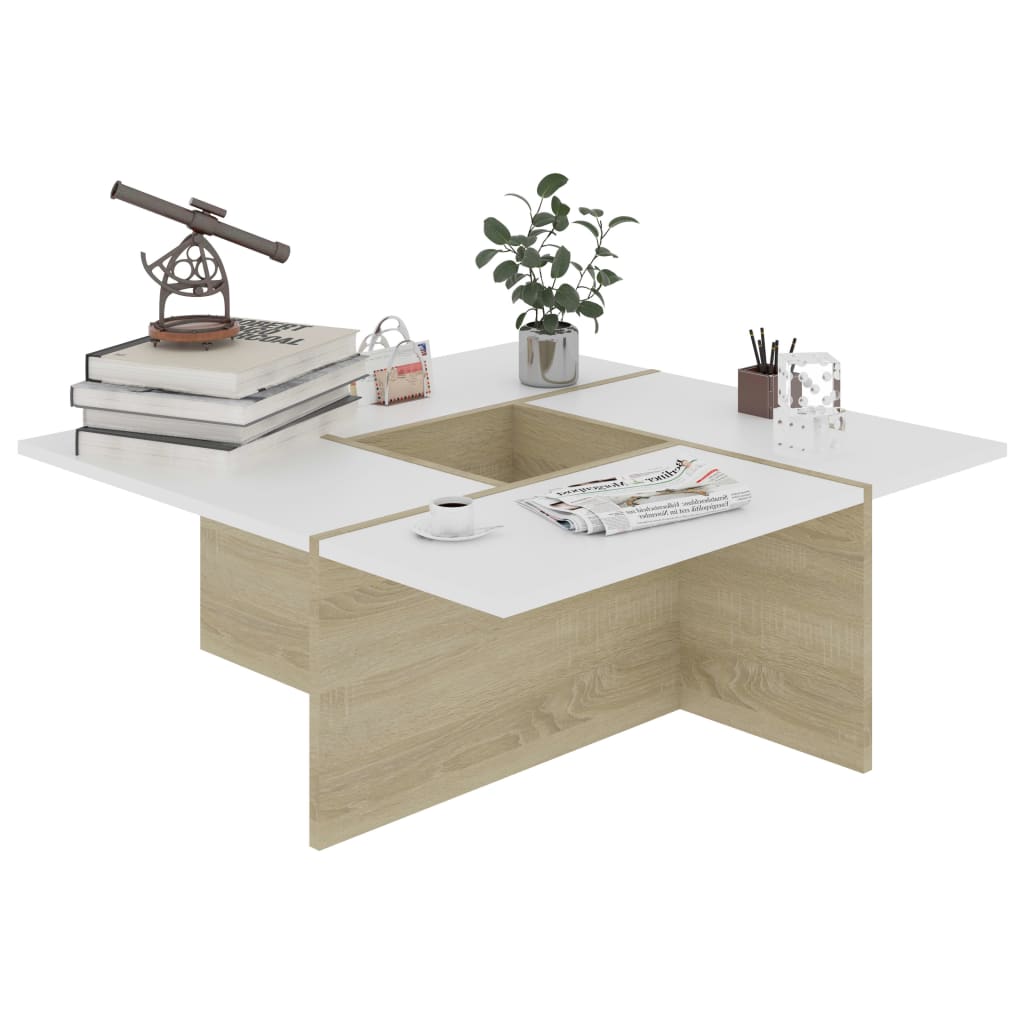 

vidaXL Salontafel 79,5x79,5x30 cm spaanplaat wit sonoma eikenkleurig