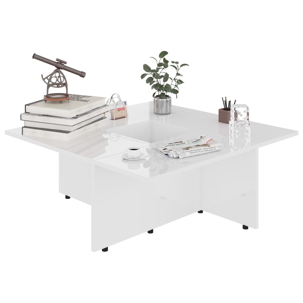 vidaXL Mesa de centro 79,5x79,5x30 cm contraplacado branco brilhante