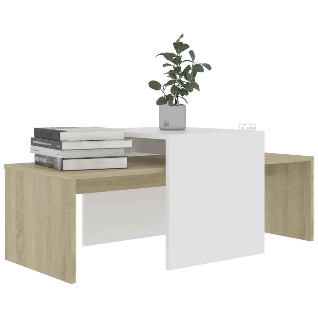 vidaXL Coffee Table Set White and Sonoma Oak 100x48x40 cm Engineered Wood