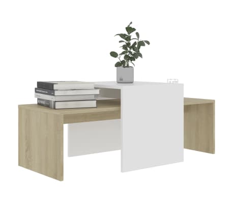 vidaXL Coffee Table Set White and Sonoma Oak 39.4"x18.9"x15.7" Engineered Wood