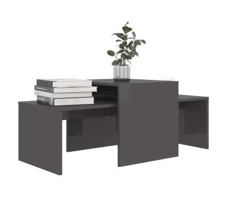 vidaXL Soffbord set grå högglans 100x48x40 cm konstruerat trä