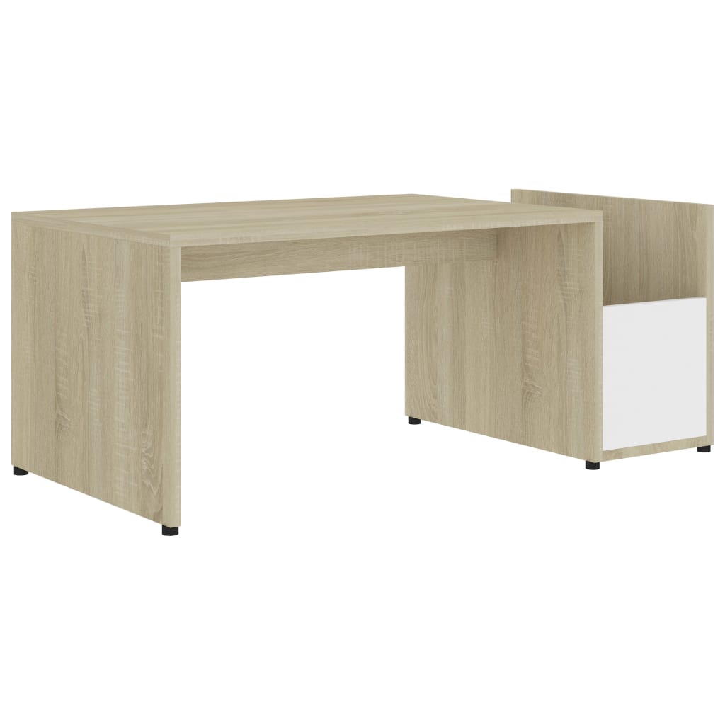 Image of vidaXL Coffee Table White and Sonoma Oak 90x45x35 cm Engineered Wood