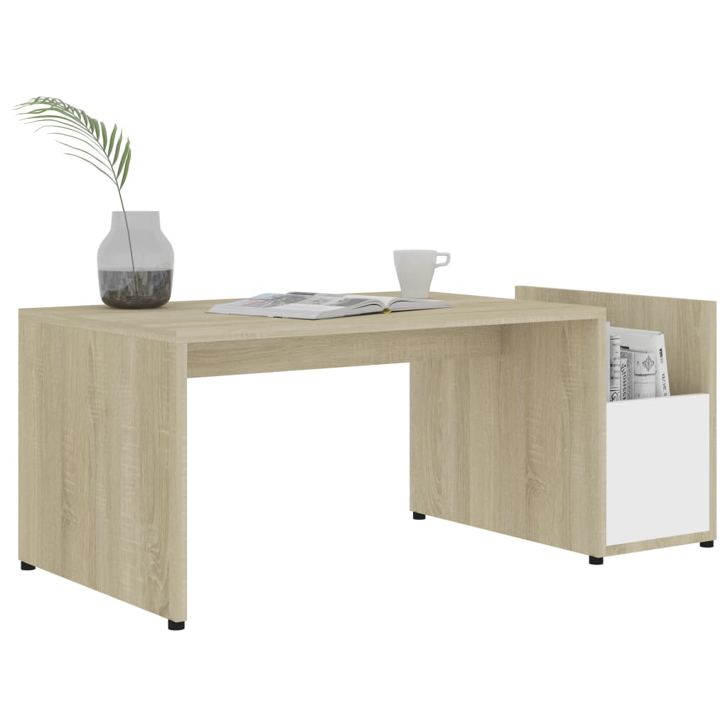 

vidaXL Salontafel 90x45x35 cm spaanplaat wit en sonoma eikenkleurig