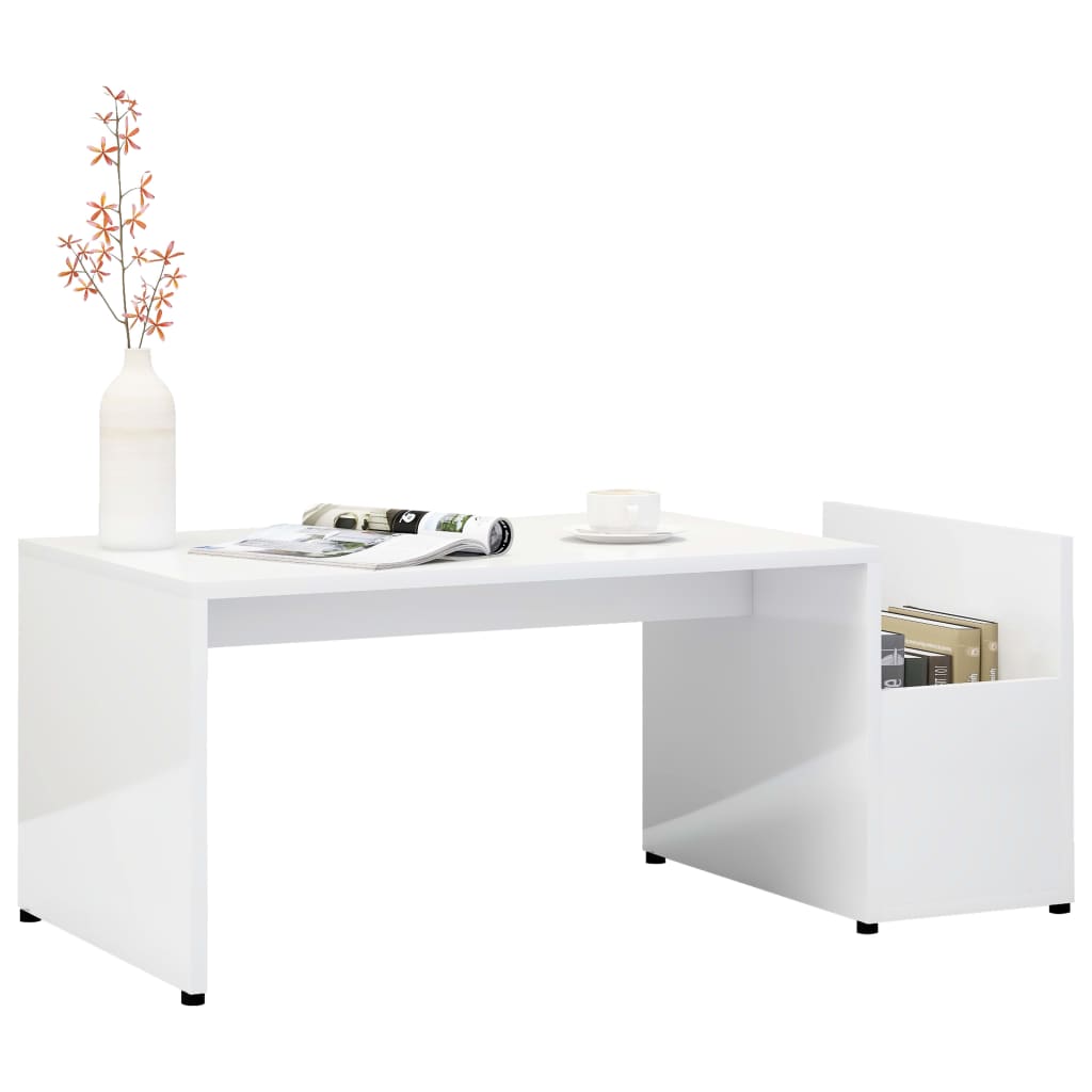 vidaXL Table basse Blanc brillant 90x45x35 cm Aggloméré