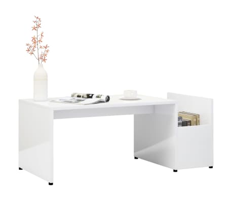 vidaXL magasfényű fehér forgácslap dohányzóasztal 90 x 45 x 35 cm