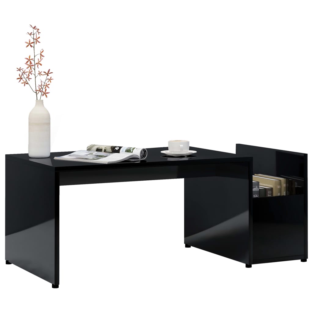 vidaXL kafijas galdiņš, spīdīgi melns, 90x45x35 cm, skaidu plāksne