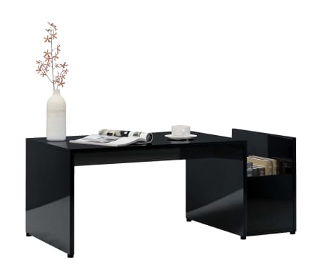 vidaXL kafijas galdiņš, spīdīgi melns, 90x45x35 cm, skaidu plāksne