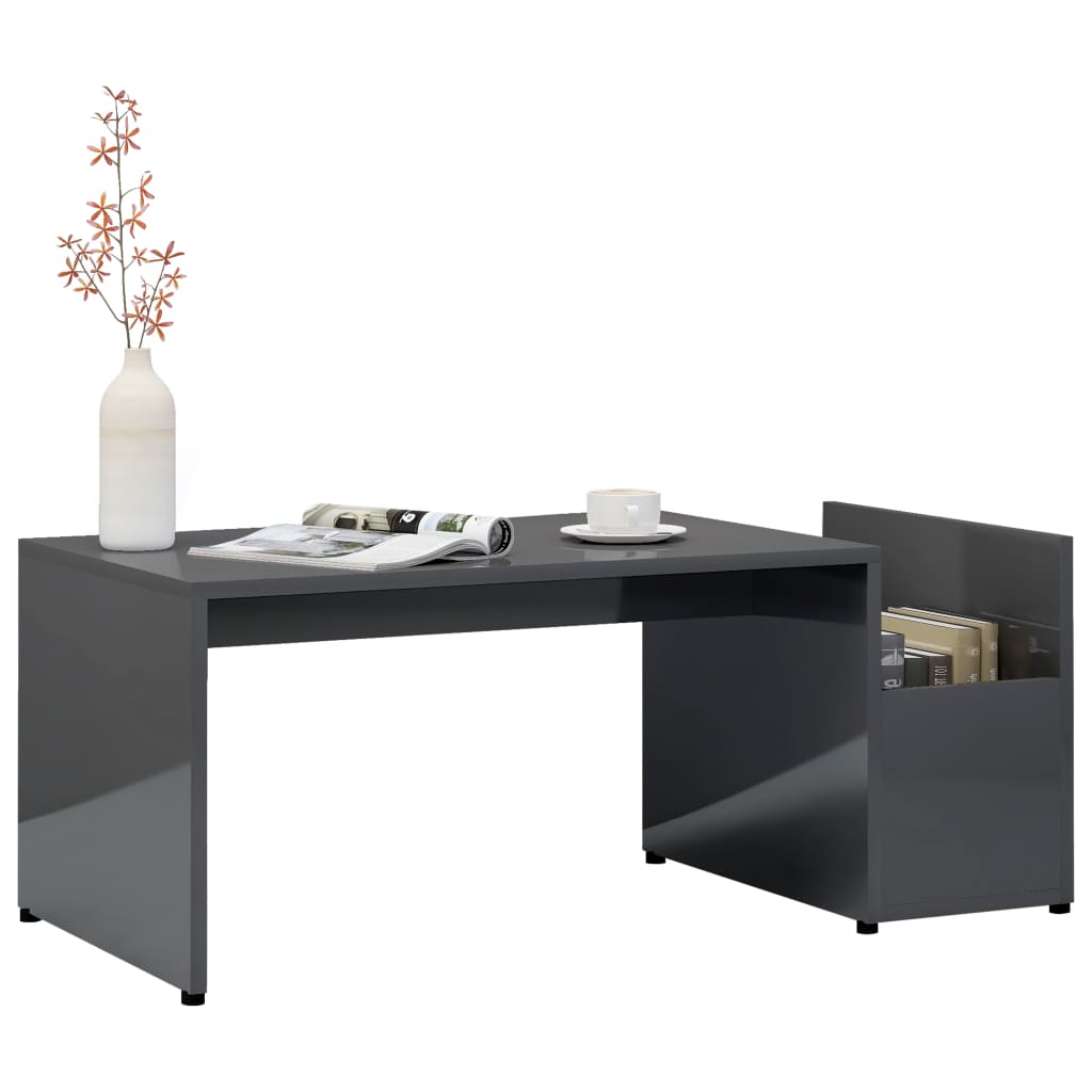 vidaXL Coffee Table High Gloss Gray 35.4"x17.7"x13.8" Chipboard
