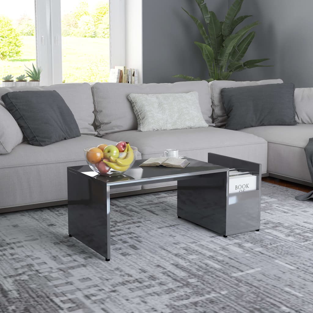 vidaXL sofabord 90x45x35 cm konstrueret træ grå højglans