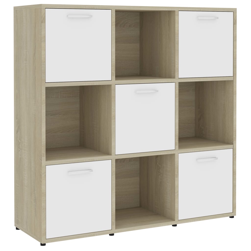 

vidaXL Book Cabinet White and Sonoma Oak 35.4"x11.8"x35.4" Engineered Wood