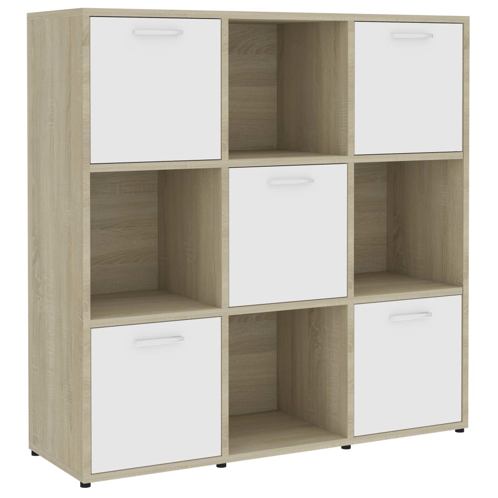 Image of vidaXL Book Cabinet White and Sonoma Oak 90x30x90 cm Engineered Wood