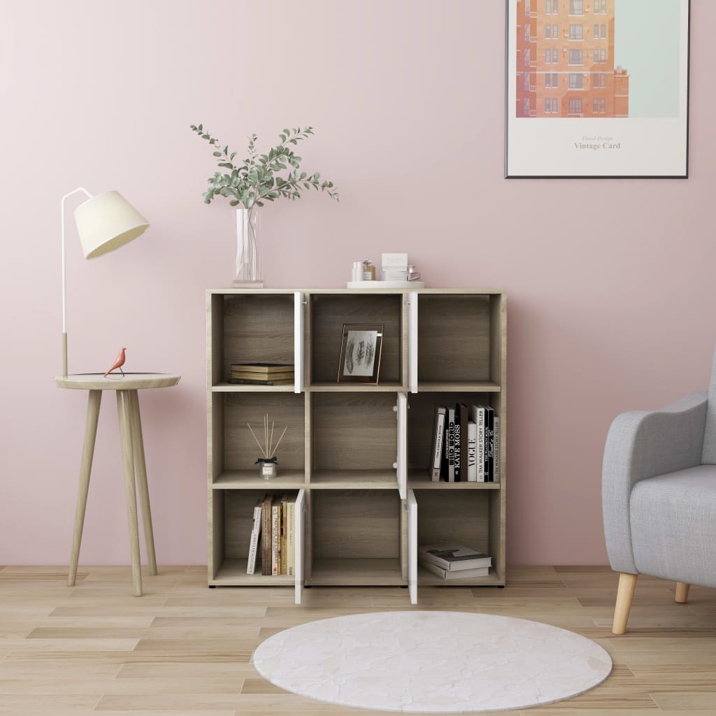 

vidaXL Boekenkast 90x30x90 cm spaanplaat wit en sonoma eikenkleurig