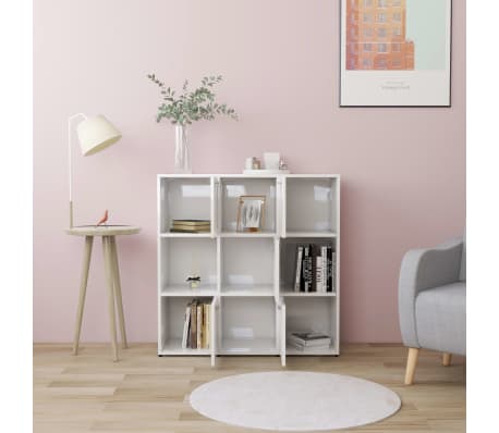 vidaXL grāmatu plaukts, spīdīgi balts, 90x30x90 cm, inženierijas koks